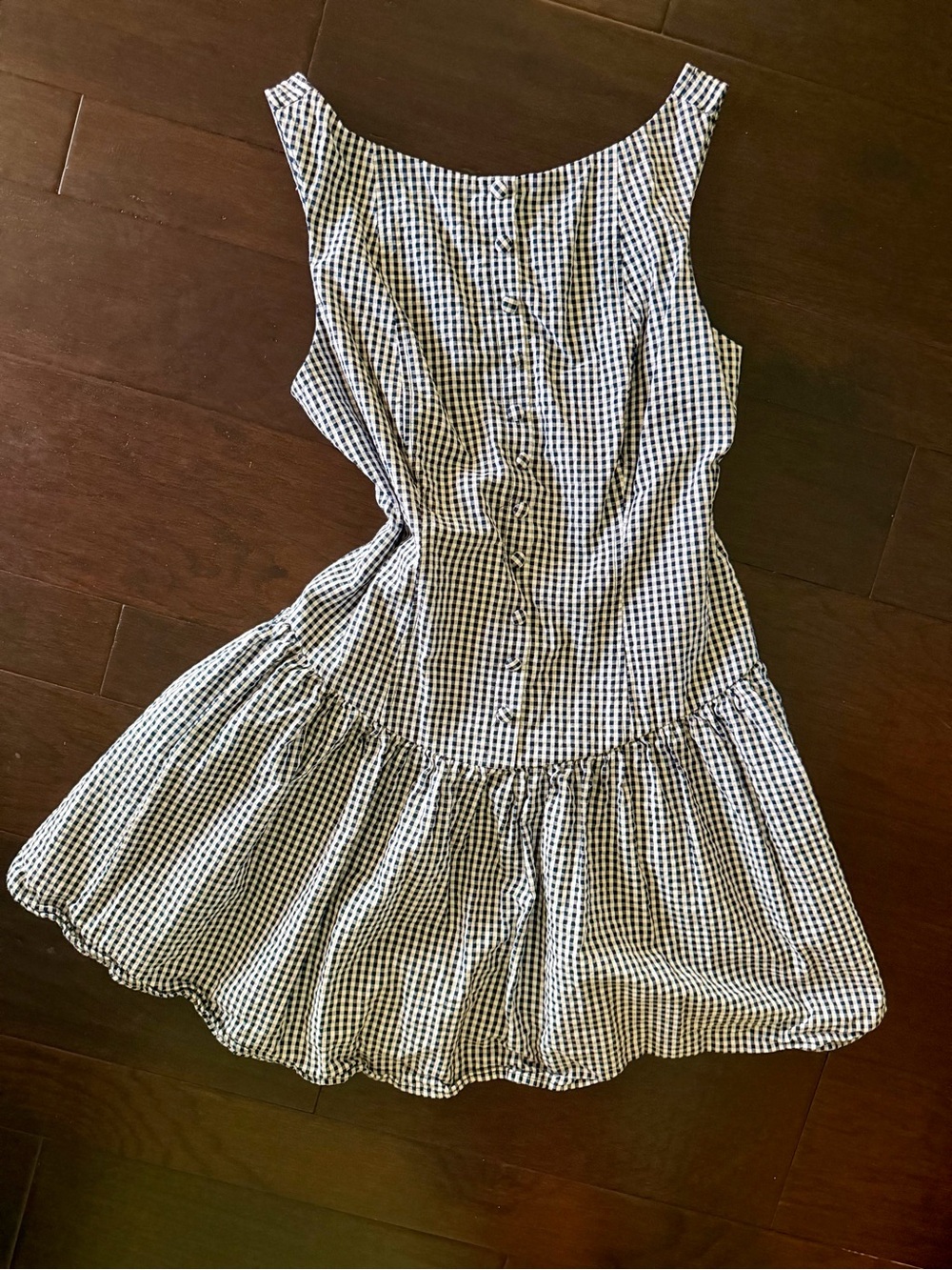 Navy & White Gingham Low Back Mini Dress